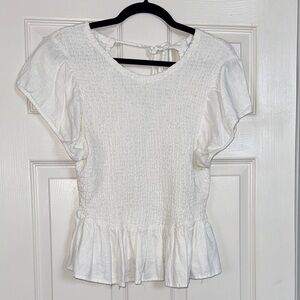 Elegant White Smocked Women's Top